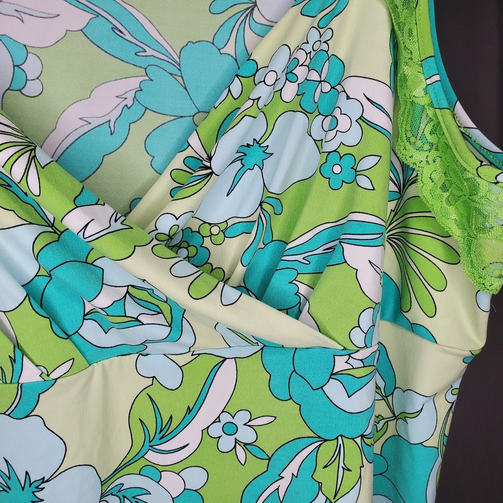 Vtg Y2K Lace Trim Empire Tank Top Women 2X Bold Quirky Retro Floral 90s... - Picture 4 of 7